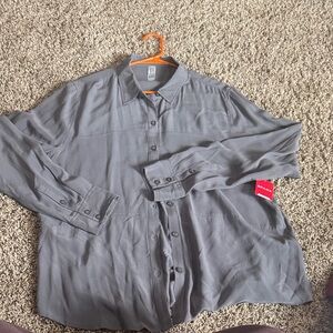 SPANX Charcoal Button-Up Blouse